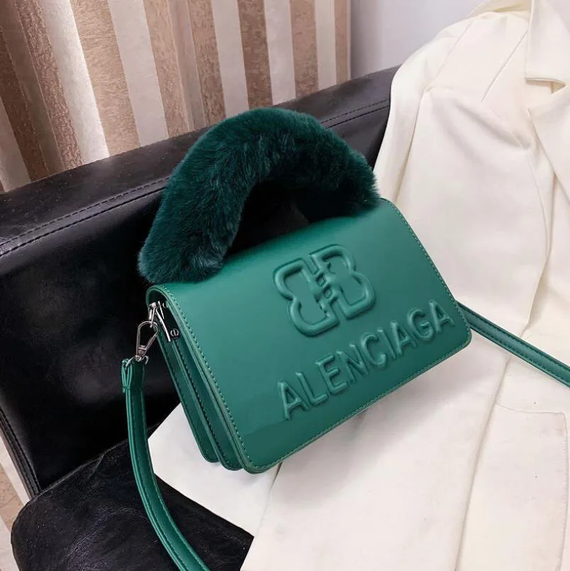 

Brand luxury female handbag fashion plush portable small square bag leather messenger bag shoulder bag for Women