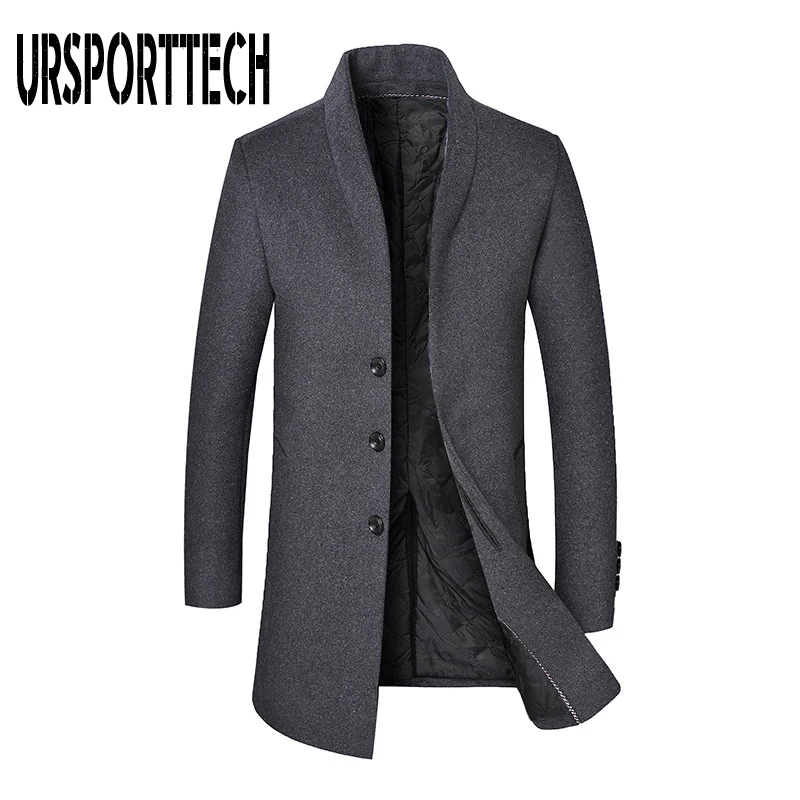 Зимнее шерстяное пальто URSPORTTECH для мужчин высококачественная повседневная