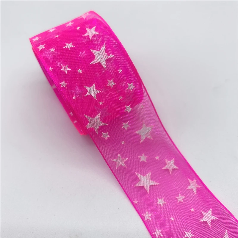 5 ярдов/партия 25 мм лента из органзы с принтом звезд для банта рождественское