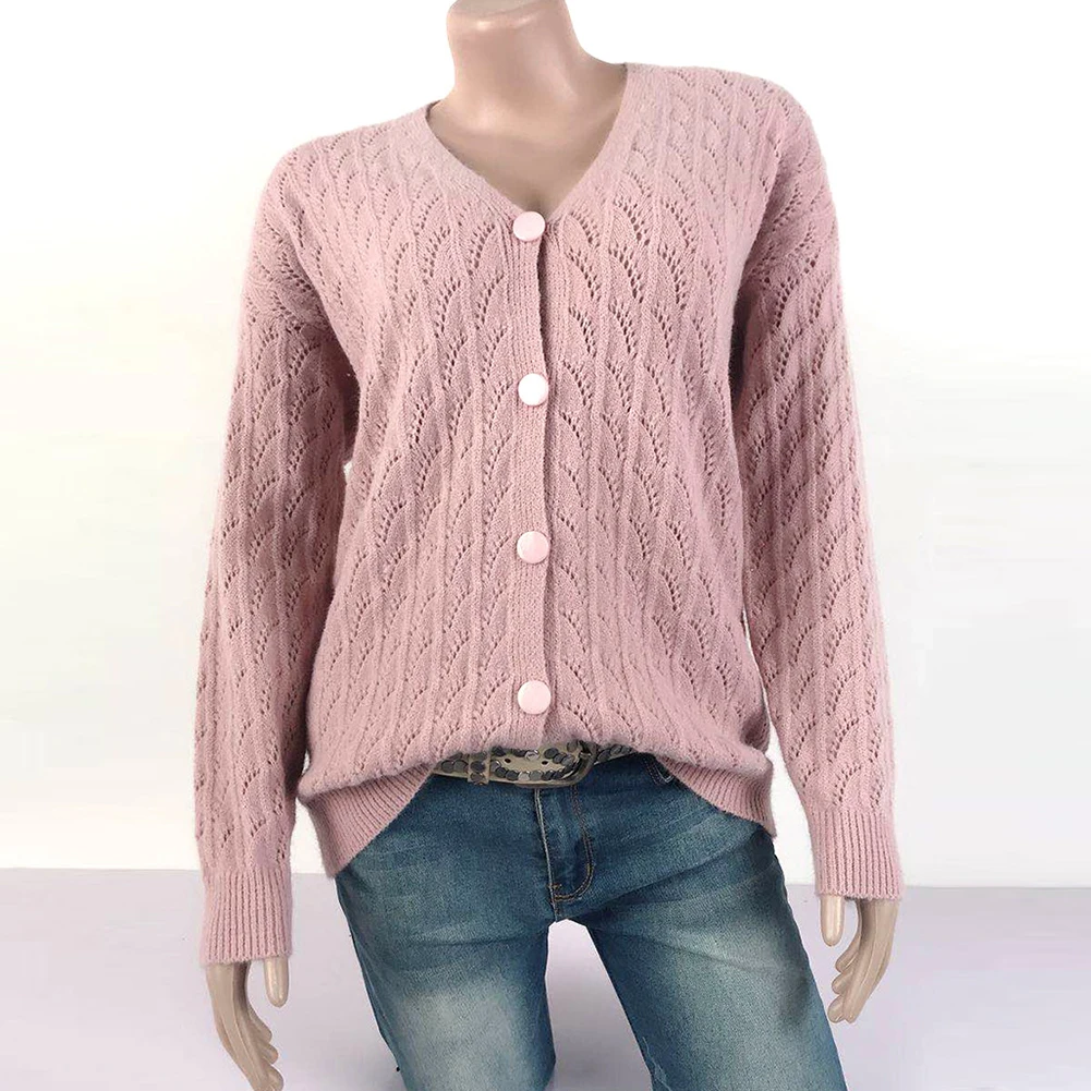 

Women Autumn Winter Sweater Crocheted Hollow Single-breasted Knitted Cardigan