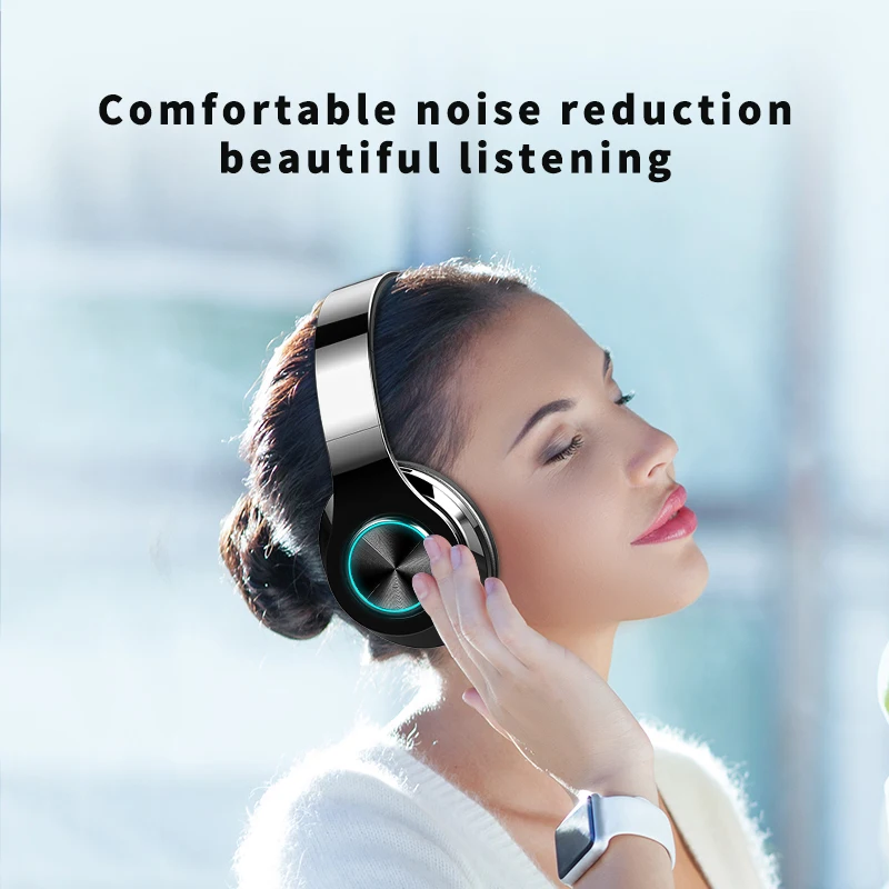 

T6 Headphones Anti Noise LED Light Wireless Headphones Bluetooth Foldable Stereo Earphones Music Headset Support TFcard Earpods