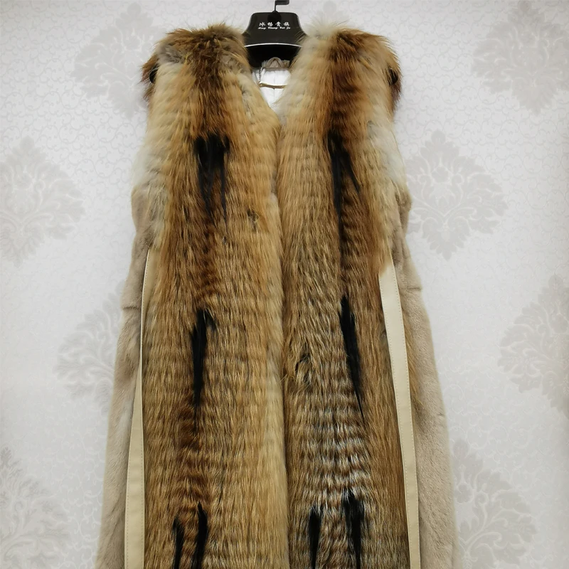 women's real mink Vest + Red Fox Fashion vest full leather natural mink jacket sleeveless women's winter coat real fur coat