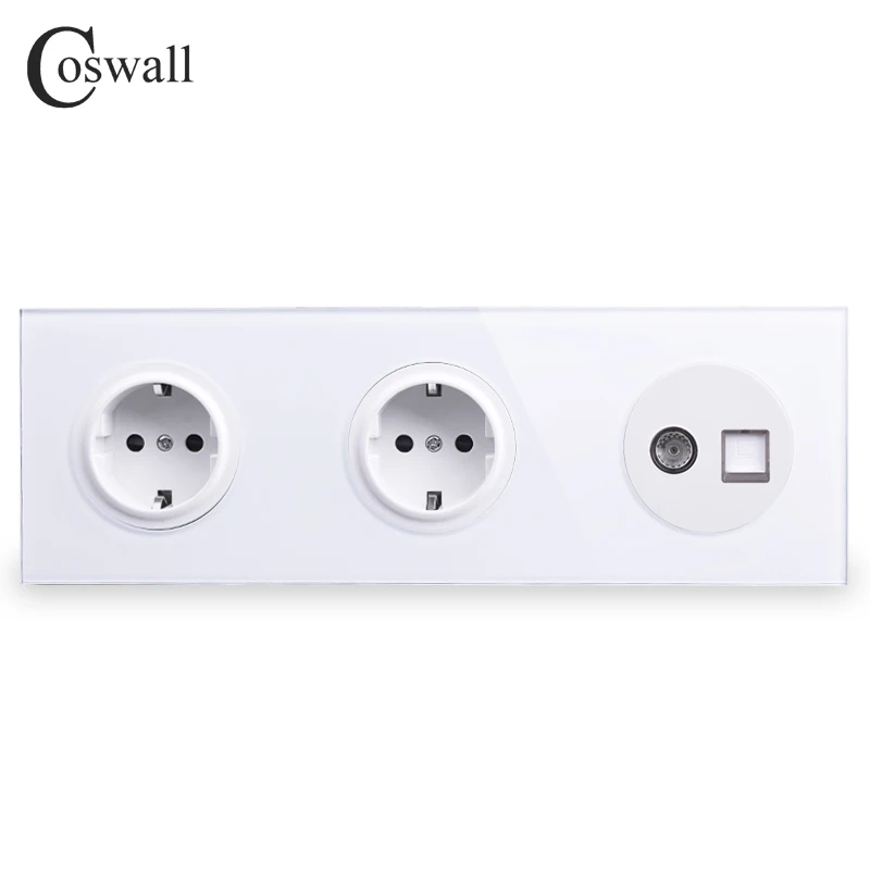 Панель из закаленного стекла Coswall 16A двойная настенная розетка стандарта ЕС +