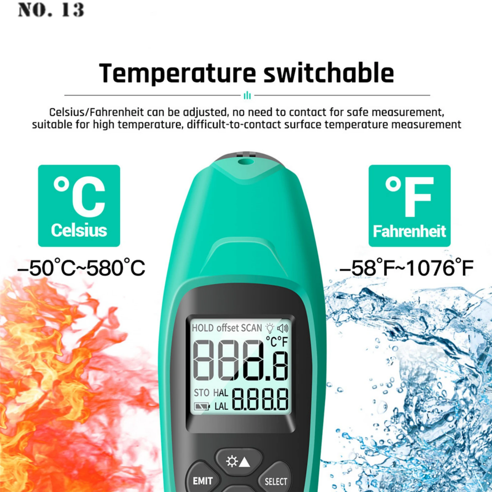 Цифровой инфракрасный термометр TH02A лазерный измеритель температуры-50 ~ 580C ЖК