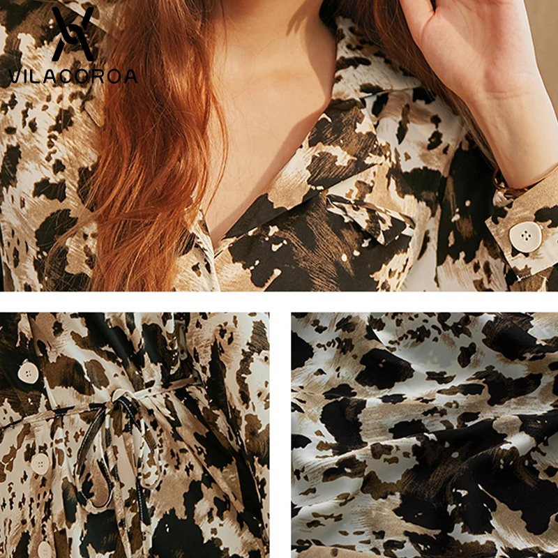 

Women Print Loose Long-Sleeve Elegant Blouse Notched Single-Breasted Lace-Up Shirt Tops Autumn Casual Female Streetwear Clothes