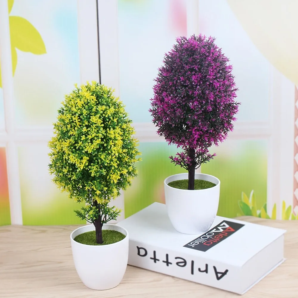 Искусственные растения бонсай елка маленькая горшок искусственные листья цветы