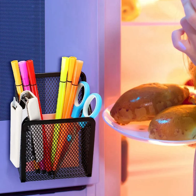 

Magnetic Pencil Holder, Mesh Storage Baskets with Magnets to Hold Whiteboard/Refrigerator/Locker Accessories (2 Packs)