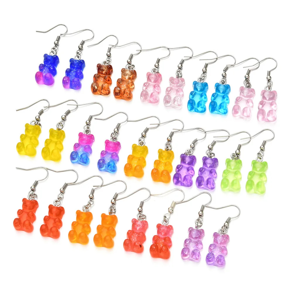 

1 Pair Creative Cute Mini Gummy Resin Bear Earrings Minimalism Cartoon Design Female Ear Hooks Danglers Jewelry Gift