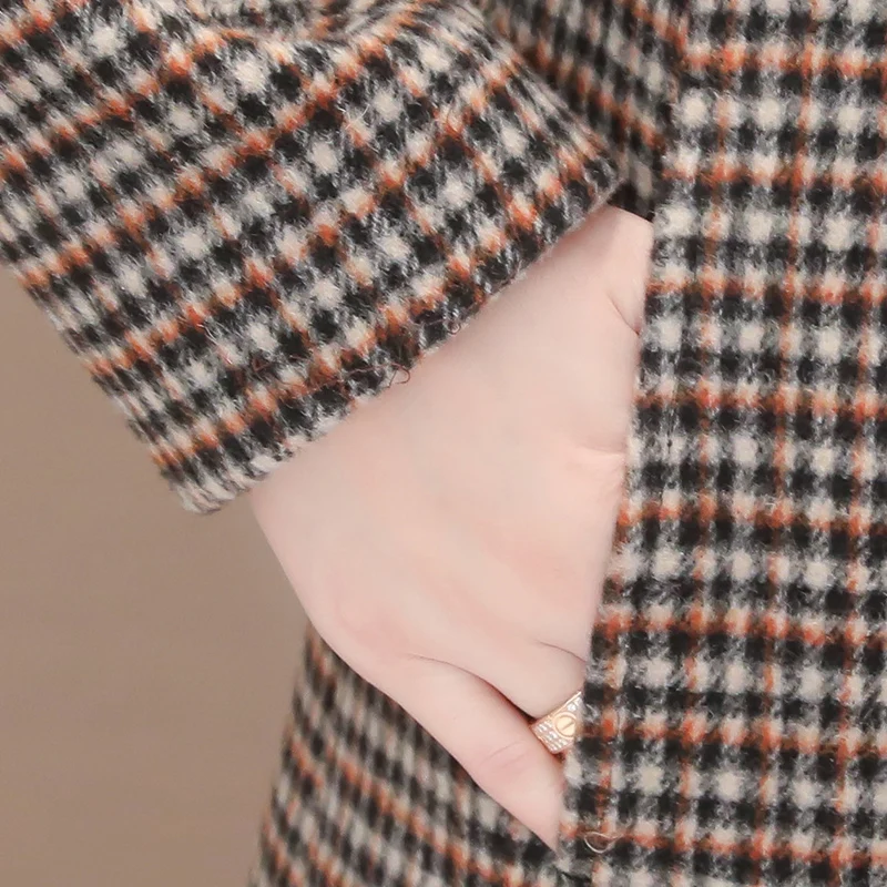 

Plus Size Sing Breasted Trench Coat Dress Women Windbreaker Long Sleeve Plaid Loose Thick Coat Ladies Outerwear Spring Autumn