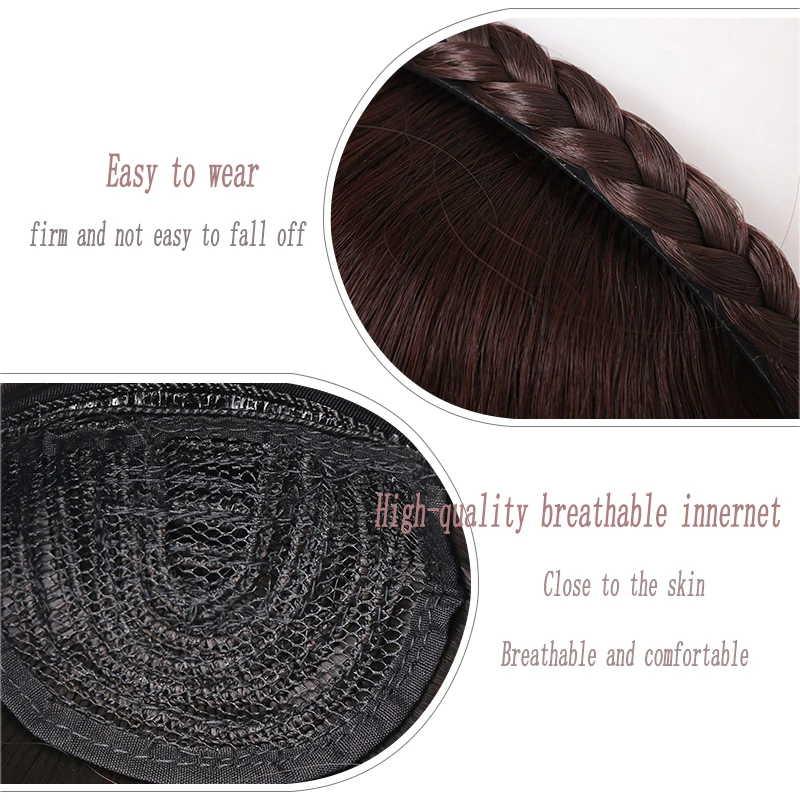 

AOOSOO Synthetic Bands With Double single Braids Headband Heat Resistant Bangs in Extensions Hairpieces black brown
