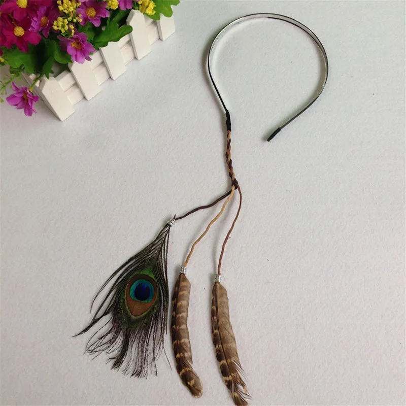 

Bohemian Style Indian Feather Headband Headdress Hair Rope Headwear Tribal Hippie Handmade Hair Accessories for Women 49