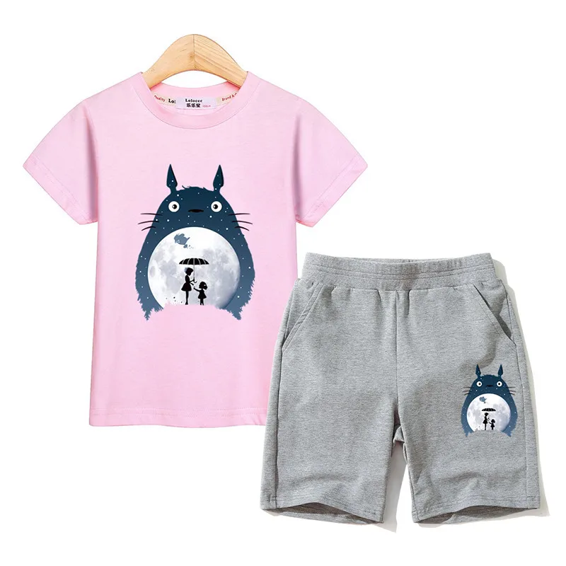 Детская одежда футболка для девочек 2 шт. модная Тоторо Детские комплекты летние
