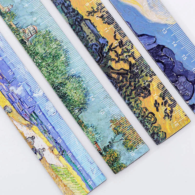1PC Literary Van Gogh Straight Rulers Retro Painting For Childrens Girls Gitt School Office Supplies Measure Stationery |