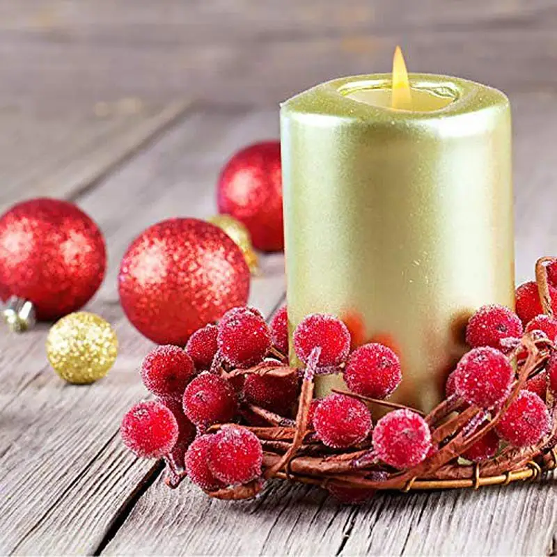40pcs/set Mini Artificial Berry Christmas Tree Decorative Frosted Vivid Red Holly Berries Festive Supply | Дом и сад