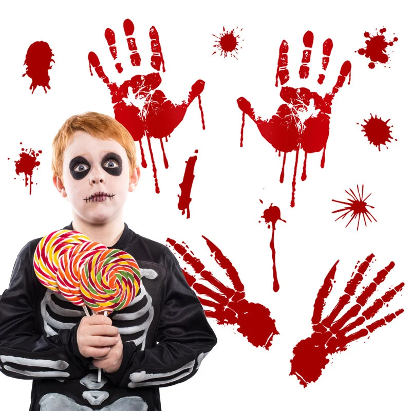Halloween Sticker Horror Bloody Handprints Footprints Stickers Window Floor Party Decorations Supplies DAG-ship | Дом и сад