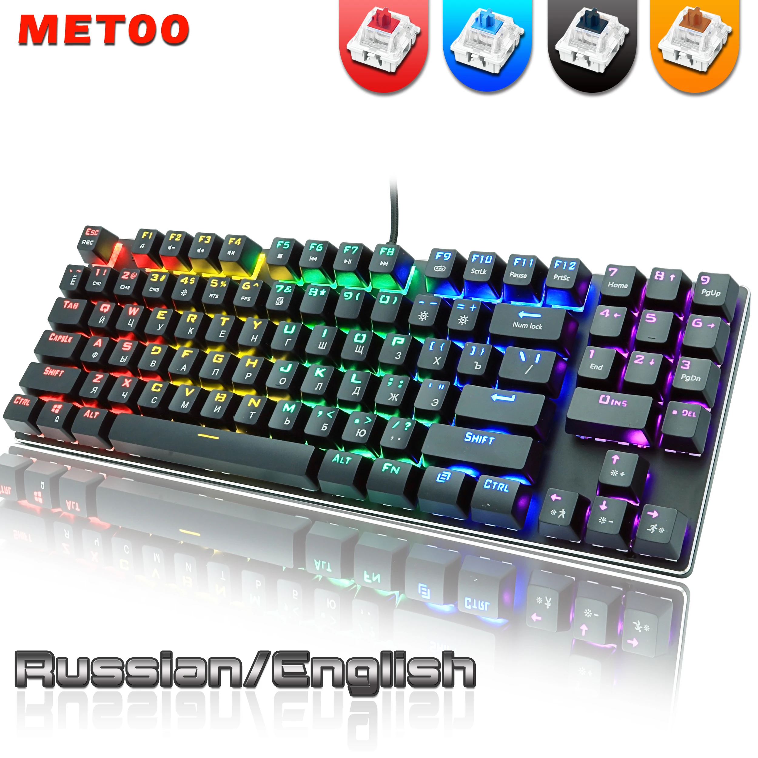 

Механическая Проводная клавиатура METOO, игровая клавиатура с подсветкой, 89 клавиш, с защитой от фиктивных нажатий, синяя, красная, коричневая,...