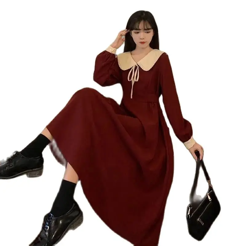 

Новинка Осень 2021 Женская одежда в Корейском стиле Модные приталенные повседневные женские платья больших размеров черное платье с длинным ...