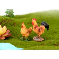 2pcs miniature chicken figurines resin rooster animal mini fairy garden ornament kid educational toys