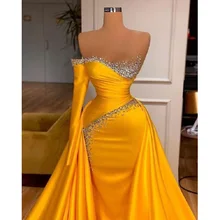 Vestidos de Noche largos de lujo para mujer, elegantes vestidos a medida, mangas largas, cristales brillantes, tren de barrido, fiesta de graduación (1)