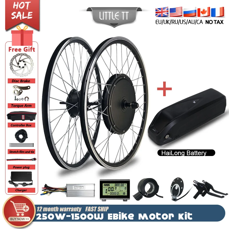 

Electric Bicycle Conversion Kit 36V 48V 250W 350W 500W 48V 1000W 1500W Front Rear e-bike Wheel Hub Motor eBike Kit with battery