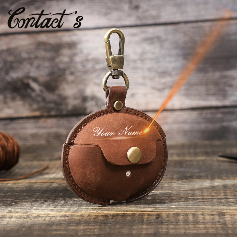 

Contact's Genuine Leather Wireless Earphone Case Cover Pouch For HUAWEI FreeBuds 4i Vintage Bluetooth Headset Box Storage Bag