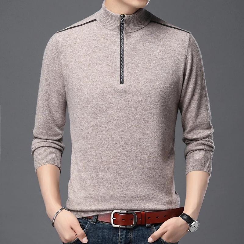 Man Winter Pure 100% Soft Wool Sweater Fashion Zipper Jumper Male  Warm Thick Sweaters Pullover Free Shipping