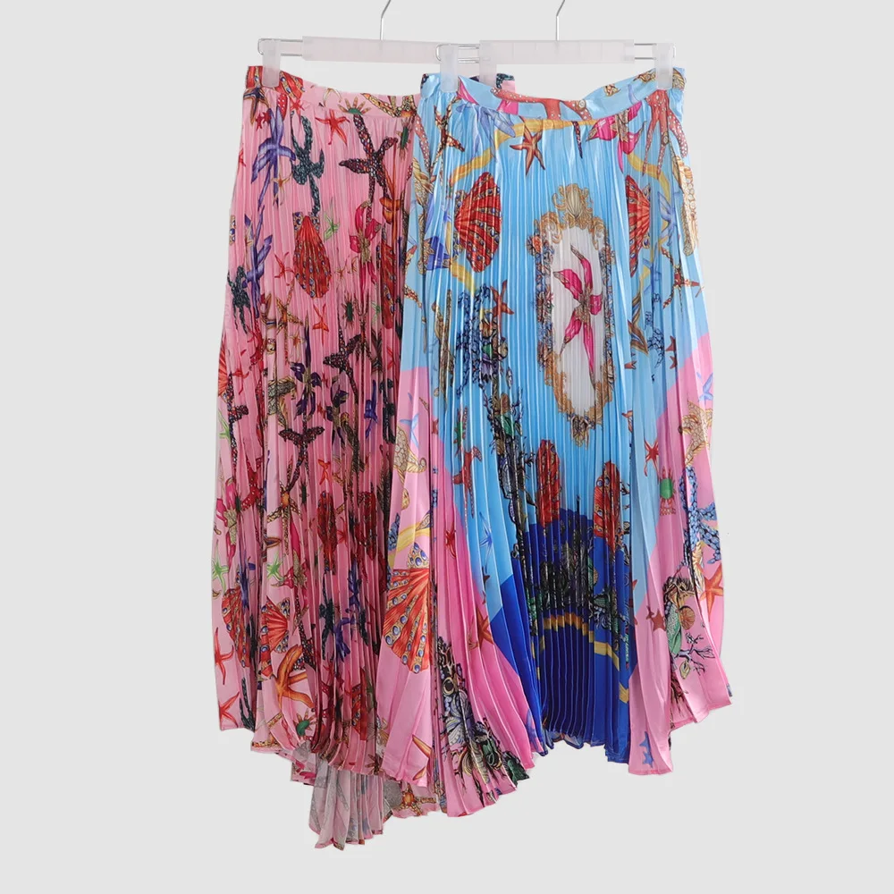 

New short skirt in the summer of tall waist printing press long plait the a line skirt