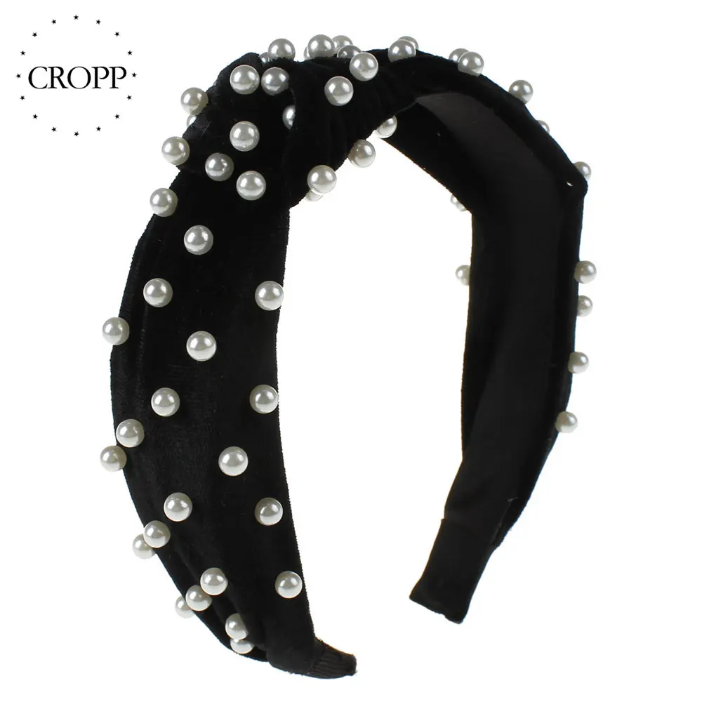 Модная Корейская Жемчужная Повязка на голову винтажная высокая эластичная лента