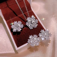 2022 new style 925 womens jewelry set aaaa zircon flower shape shiny earrings necklace ring bridal wedding jewelry set