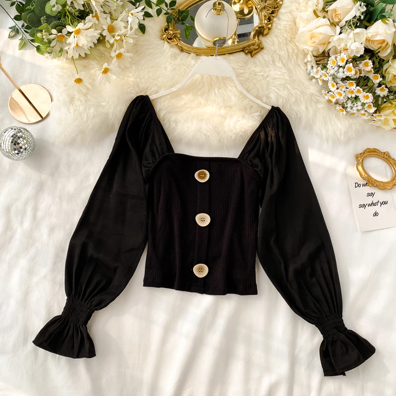 2019 Новая модная женская одежда квадратный воротник женские топы и блузки рубашка