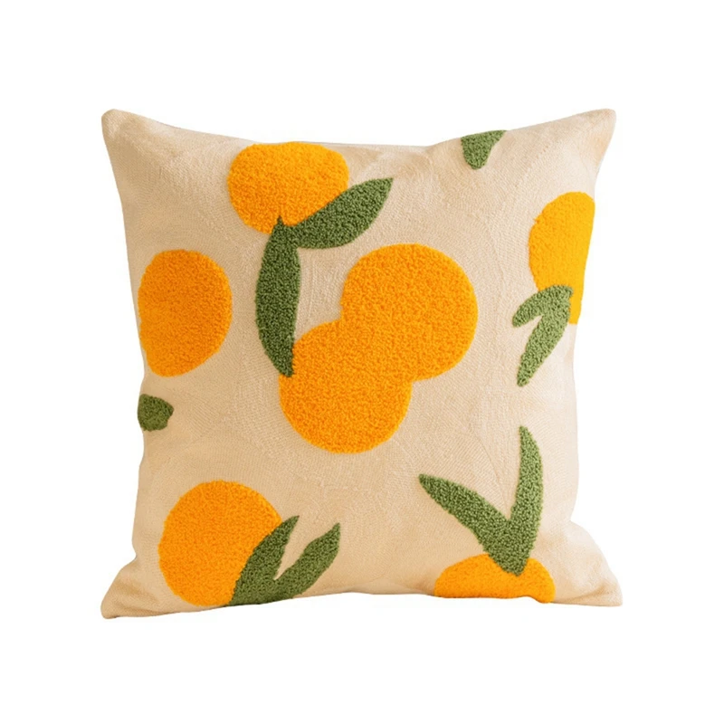 

Cushion Cover Decorative Pillow Case Modern Nordic Orange Fruit Cotton Thread Embroidery Cotton Sofa Chair Cover 45X45cm