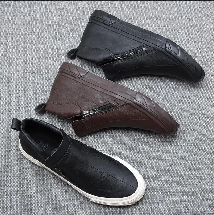 autumn new fashion street cool men simple zipper pu leather casual shoes man trend leather shoes loafers