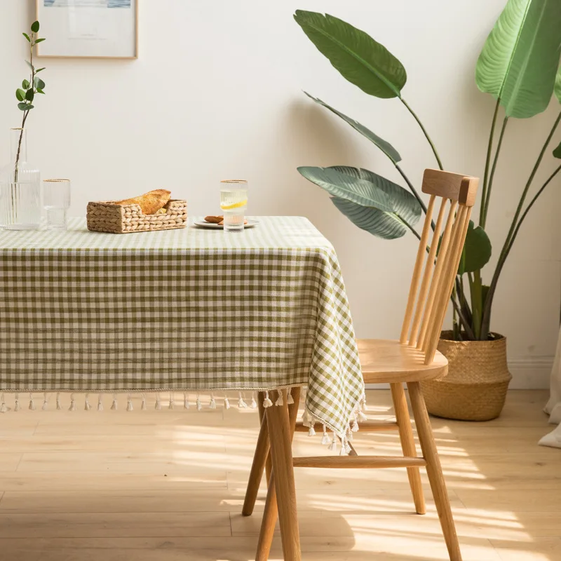 

Nordic Style Cotton Linen Solid Plaid Washable Tassel Rectangular Tablecloth Household Tablecloth Coffee Shop Decorative Mat