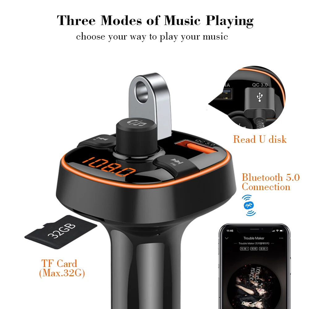 Двойной usb порт QC 3 0 быстрая зарядка автомобильное зарядное устройство Bluetooth fm