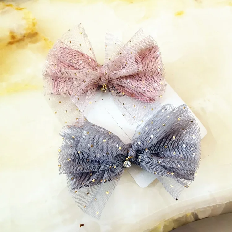 Бутик 10 шт. модные милые блестящие марлевые заколки для волос с бантом в горошек