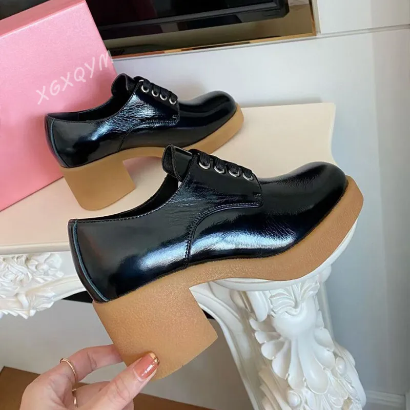 

Туфли-оксфорды женские из лакированной кожи, с квадратным носком, в британском стиле