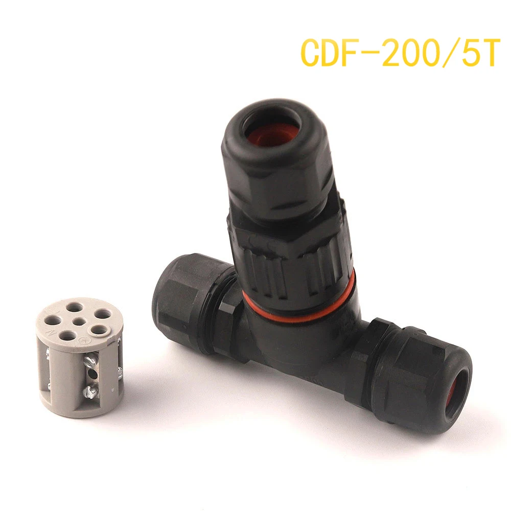 

IP68 T Shape 5 Pin Waterproof Electrical Connector Outdoor Cable Wire Tee Connectors Fast Screw Connection Outdoor Plug Socketoo