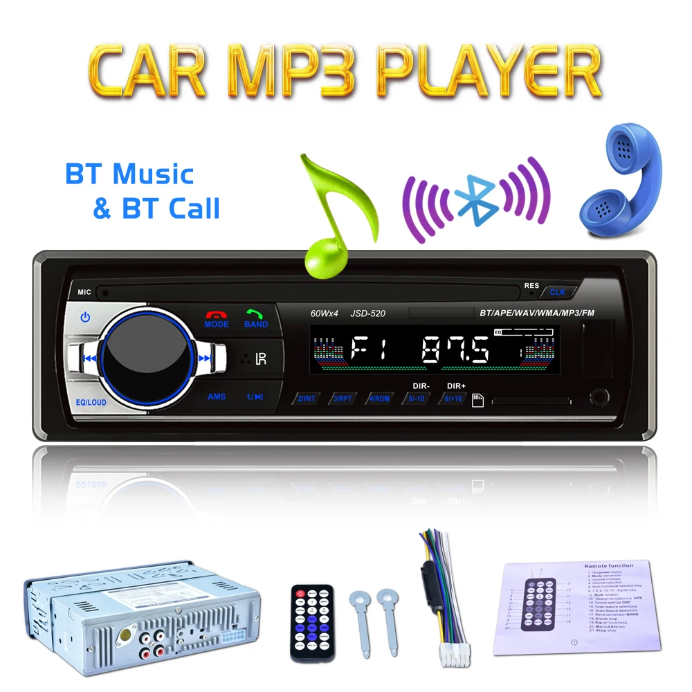Автомобильный Bluetooth радиоприемник 1 Din FM Aux вход поддержка Mp3/MP4 USB MMC WMA AUX In TF