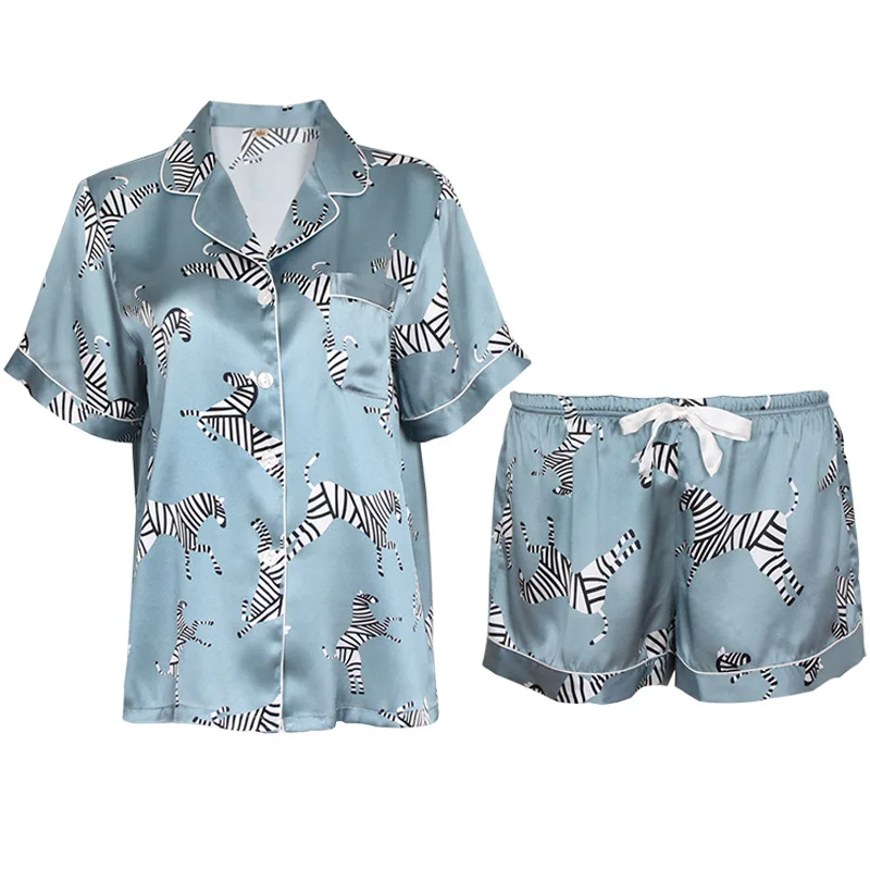 16 momme 100% silk zebra shorts pajamas sets women short sleeveless sleepwear elegant summer pyjamas women T8163