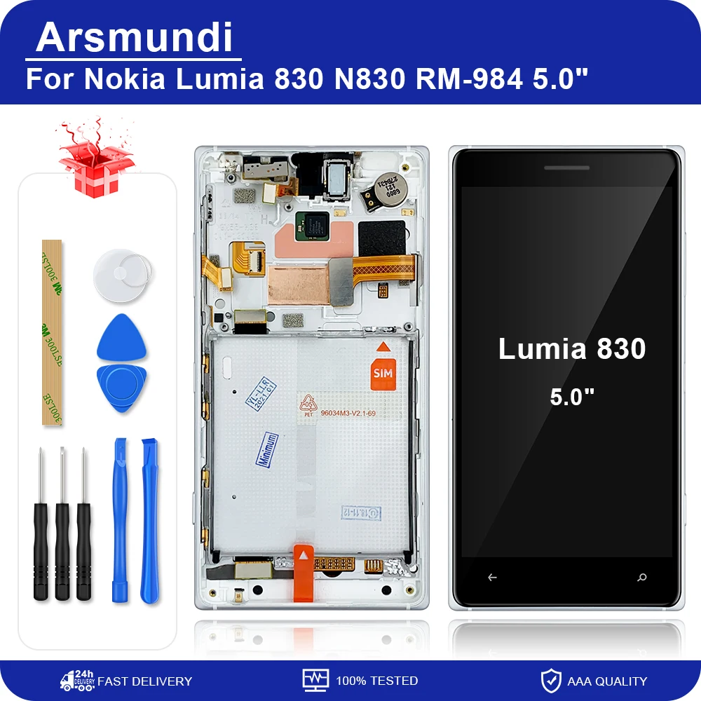ЖК дисплей с сенсорным экраном и дигитайзером в сборе рамкой для Nokia Lumia 830 N830 RM 984 5