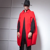 mens woollen overcoat coat european autumnwinter wear mens woollen garment medium long loose lapel bright red cape cape tide