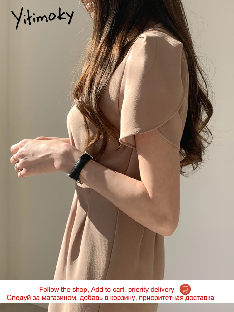 

Yitimoky Dresses for Women Plus Size Pencil Straight Black Dress Short Sleeve High Waist V-Neck New Casual Summer 2021 Fashion