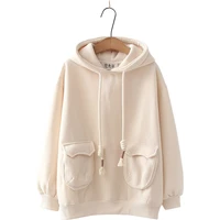 2020 autumn winter womens japan style fresh sweet sweatshirt girl hooded loose solid color hoodies femme harajuku pullovers