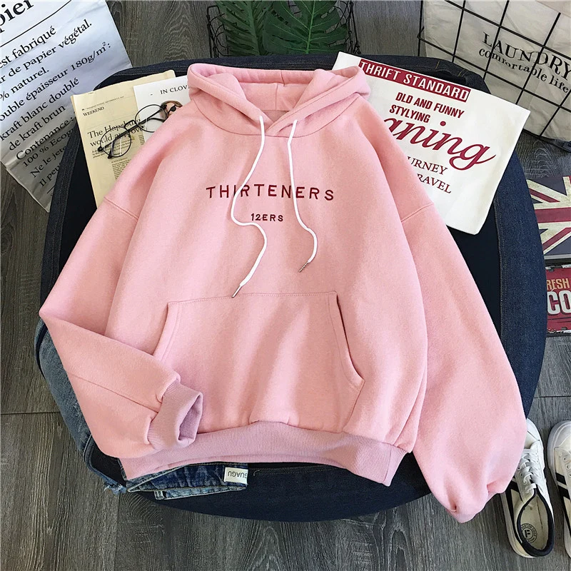 

Winter Women Clothing Long Sleeved Print Letter Harajuku pink Women Hoodies Sweatshirt Fashion Pocket Lady Pullover Female