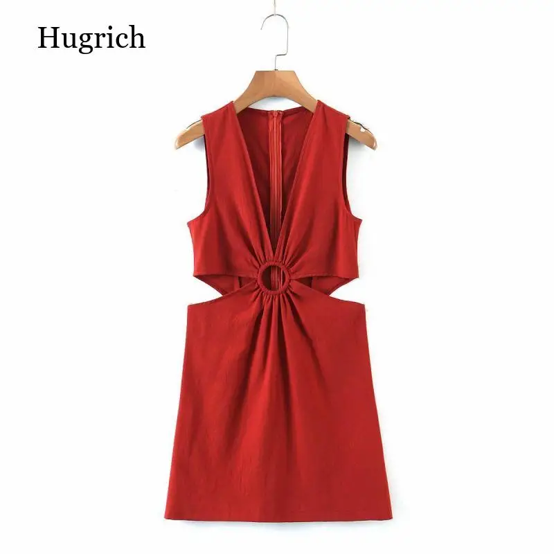 

Женское платье 2021 сексуальное с V-образным вырезом без рукавов Талия полый пакет ягодицы одна ступенчатая юбка повседневное женское мини-пл...