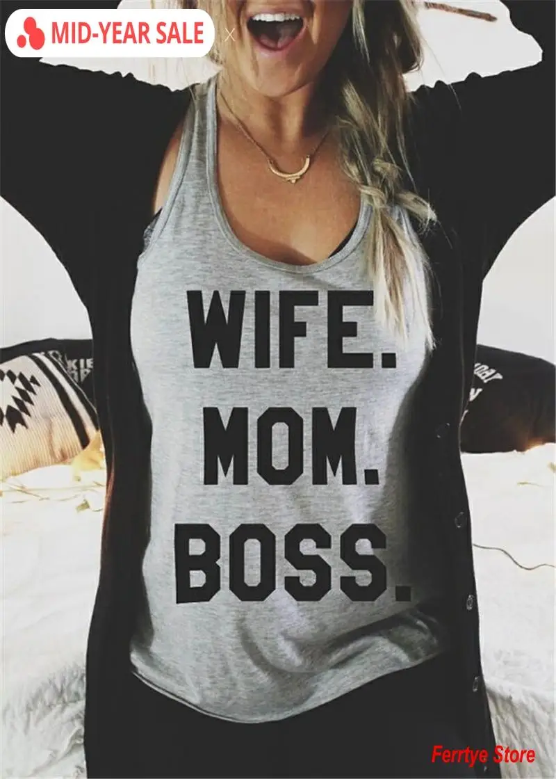 

Модная женская майка с принтом надписи мама босс летние топы женские повседневные свободные футболки без рукавов Женская футболка жилет