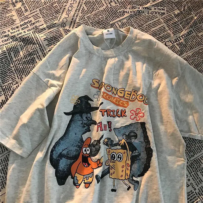 Летние 2021 100% натуральный хлопок американской стиле граффити из мультфильма