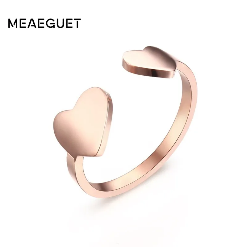 Meaeguet романтическое регулируемое Двойное Сердце Кольцо Розового золотистого