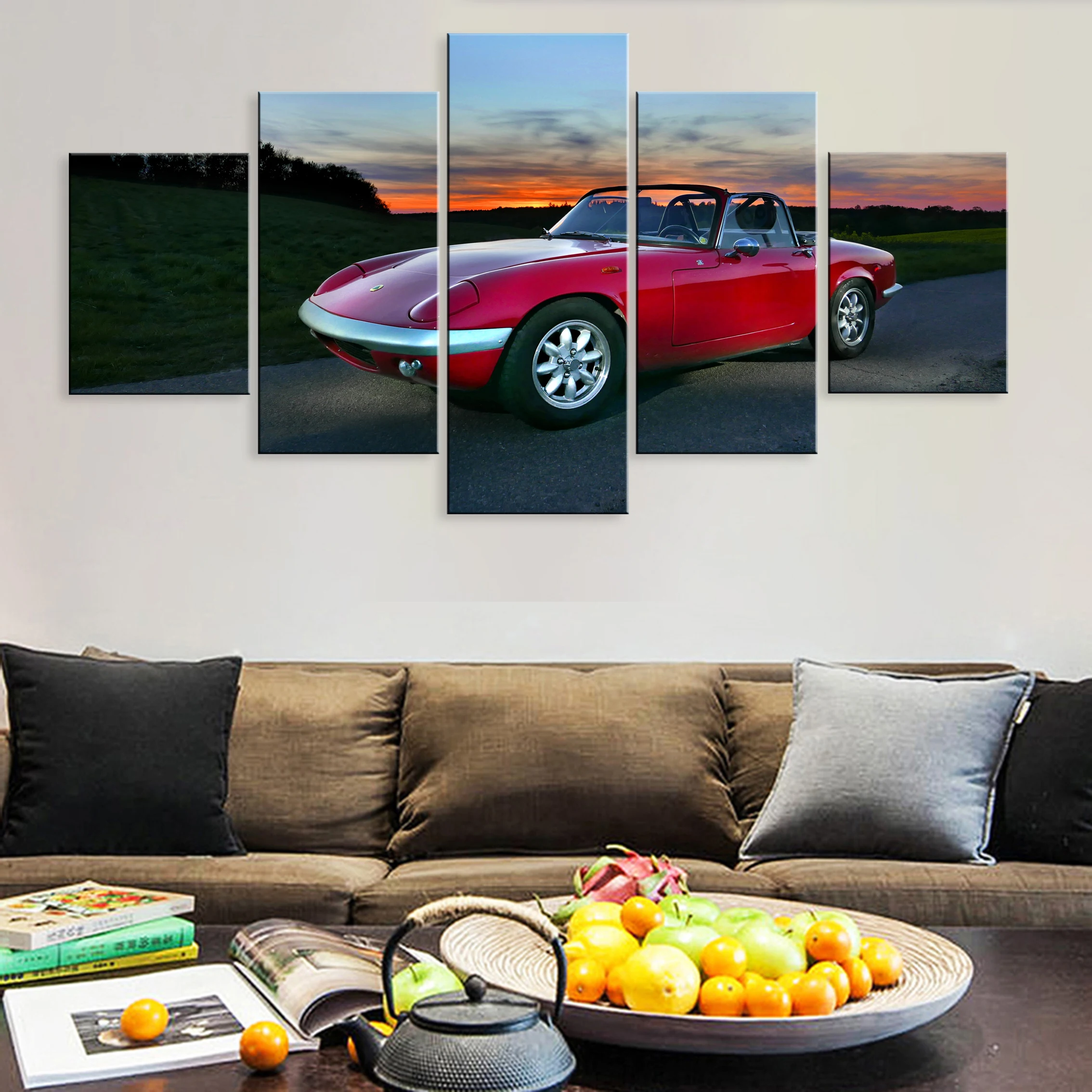 

Hd Printed Decoration Modern 5 Pieces Artwork Poster Canvas For Living Room Home Decor Framework Landscape Red Vintage Car