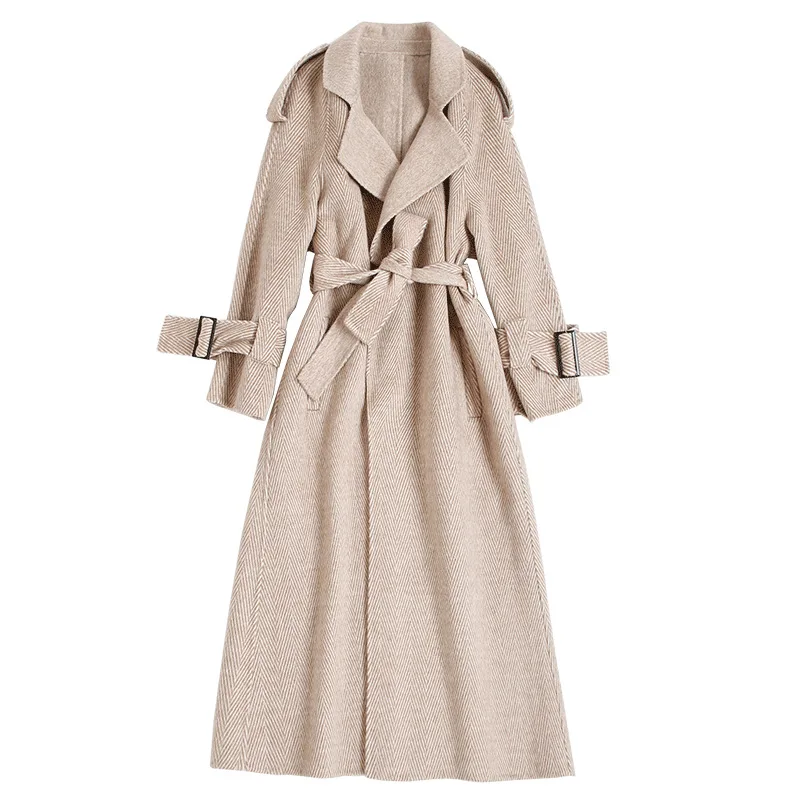 

double New sided cashmere coat for women's knee length big brand herringbone windbreaker in autumn and winter 2020